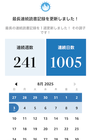 最長連続読書記録 現在
